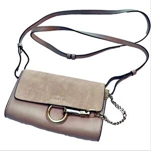Chloé Small Faye Leather & Suede Shoulder Crossbody Bag Motty Grey